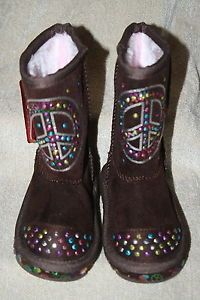 Girls Infant Toddler Skechers Twinkle Toes Brown Peace Sign Boots 962