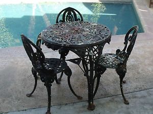 Vintage Mid Century Cast Iron Black Outdoor Furniture Set Table 3 Chairs Japan