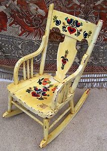 Vintage Childrens Rocking Chair Beautiful Flowers Hand Painted