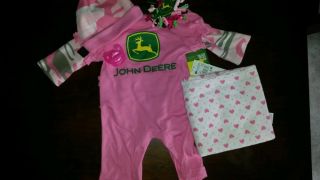 John Deere Baby Girl Clothes Hairbow Pacifier Receiving Blanket 0 3 Months