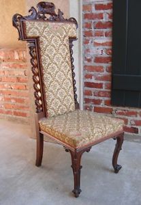 Antique French Victorian Carved Mahogany Barley Twist Prayer Chair Prie Dieu