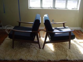 2 Danish Retro Vintage Modern Pair Arm Lounge Wood Chair Mid Century Mod Eames