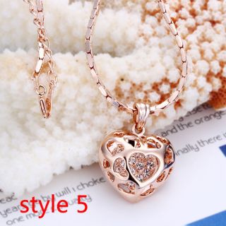 Shine 18K Rose Gold Plated Chain Necklace Rhinestone Crystal Heart Pendant Box