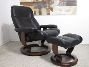 Ekornes Stressless Recliner Lounge Chair Danish Modern Leather Large Ambassador