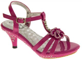 Girls Kids Pink Party Low Heel Wedding Heels Shoes Size 8 9 10 11 12 13 1 2 3 4
