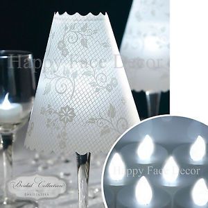 24 Wine Glass Lamp Shades 24 White LED Tea Light Wedding Party Table Centerpiece