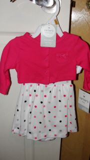 Carter's Newborn Fuschia Pink Cardigan Polka Dot Dress Set Easter