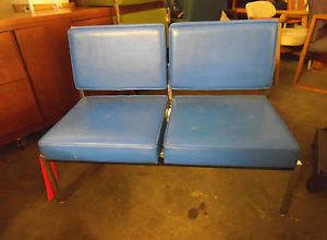 Vintage Harter Corp Blue Double Vinyl Guest Seat Chairs Office Furniture