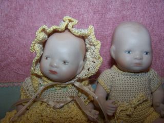 Vintage Reproduction All Bisque Baby Dolls Boy Girl Great Clothes