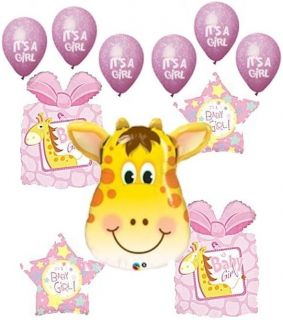 11pc Lot Giraffe Balloon Bouquet Decoration It's A Girl Baby Shower Welcome Home
