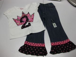 Boutique Custom Birthday Party Outfit Set Jeans Shirt 24 M 2T Girls Princess