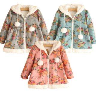 Kids Winter Clothing Girls Lovely Top Beautiful Flower Outerwear Hooded Sz3 8Y