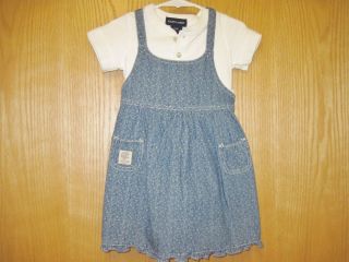 Ralph Lauren Baby Toddler Girls Denim Jean Jumper Dress Ruffled Hem 18 Mos