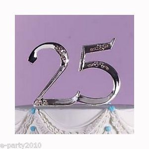 25th Anniversary Cake Pick Party Supplies Decorations Silver Rhinestones
