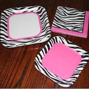 Zebra Animal Print Party Supplies Paper Plates Napkins Black White Pink