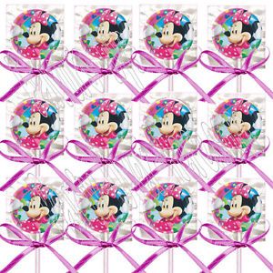 Disney Minnie Mouse Non Personalized Lollipops w Fuchsia Bows Favors 12 Pcs