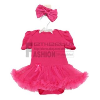 2pcs Newborn Baby Girl Headband Romper Dress Clothes Outfit Hot Pink Tutu 6 9M