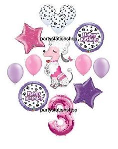 Poodle Puppy Baby Girl Birthday Party Supplies Balloons Dog Third 3rd Paw Print