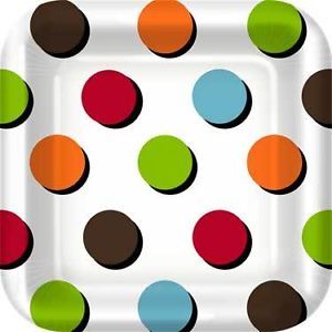 Colorful Dots Party Supplies 7" Square Dessert Plates