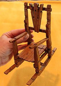Vintage Folk Art Miniature Rocking Chair for Dolls Hand Made with Clothes Pins