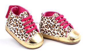 Baby Girl Leopard Gold Crib Shoes Walking Sneaker Size 1 2 3