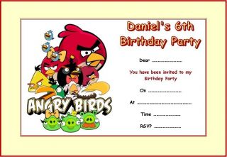 Personalised Angry Birds Party Invitations x 10