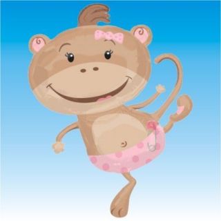 34" Monkey Baby Girl Pink Foil Supershape Party Balloon