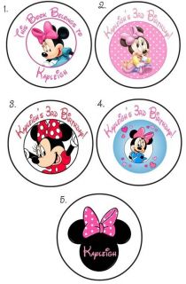 20 Round Personalized Stickers Labels Seals Minnie Mouse Birthday and More