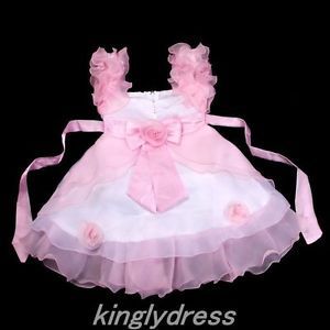 New Flower Girl Pageant Wedding Bridesmaid Party Princess Dress Pink Sz 2T R953