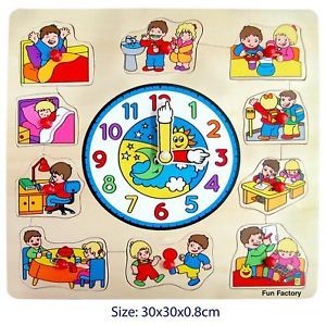 Kids Activities Wooden Clock Puzzle Movable Hands Educational Preschool Toy New