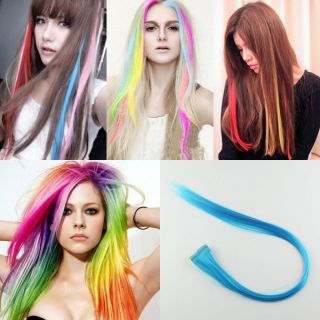 Wholesale Party Solid Coloured Hair Highlights Straight Clip on Hair Extension