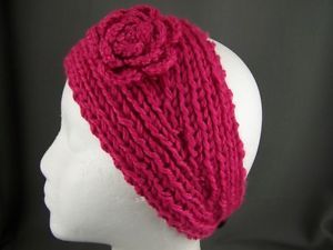 Fuchsia Flower Ear Warmer Muff Knit Head Wrap Hat Headband Crochet 5 5" Wide