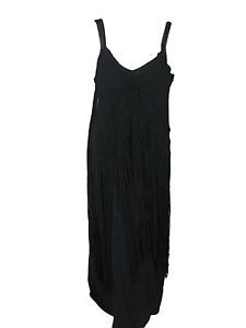 Denim Supply Ralph Lauren Womens Black Crochet Fringe Maxi Dress M $125 New