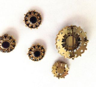 Set Antique Victorian Gold Black Onyx Mourning Pin Brooch Pendant 4 Buttons