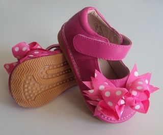 New Toddler Girls Squeaky Add A Bow Mary Jane Shoes Pink Polka Dot Bows 5 6 7 8
