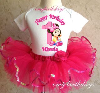 Baby Minnie Mouse Birthday Girl 1st 2nd Shirt Pink Tutu Set Outfit 6 12 18 24
