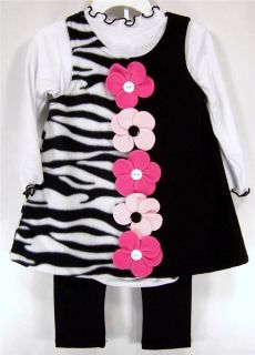Bonnie Jean Baby Zebra Fleece Flower Dress Pants Shirt Lot Set Girl 24 Month