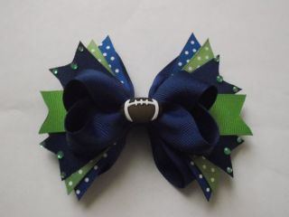 Toddler Girl Seattle Seahawks Football Inspired Boutique Stacked Hair Bow