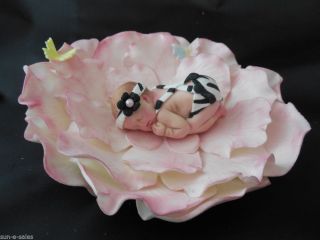 Fondant Edible Zebra Baby Pink Flower Cake Topper Baby Shower Decoration Cupcake