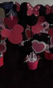 6 Pink Personalized Minnie Mouse Birthday Party Table Centerpiece Signs