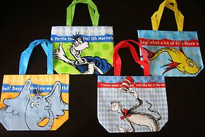Dr Seuss re useable Tote Book Gift Bag Party School Supplies Cat Hat Horton