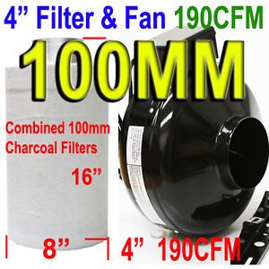 4 in Inline Hydroponics Exhaust Fan Blower XL Carbon Filter Combo Cooling Fan
