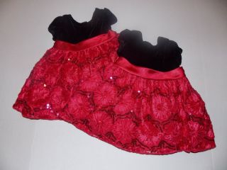 American Princess Baby Girl Red Satin Blk Velvet Valentine Roses Dresses 9mo