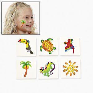 72 Assorted Tropical Tattoos Sea Turtle Gecko Toucan Parrot Beach Party Favors