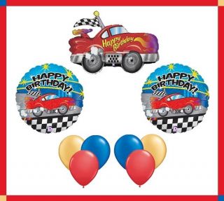 Red Race Car Flag Happy Birthday Party Balloon Set Lot