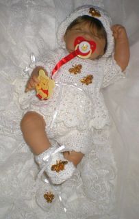 OOAK Crochet Baby Doll Gold Butterflies 4 Piece Set