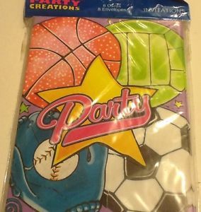 Girl Sports Birthday Party Supplies Invitations Baseball Basketball Soccer NIP