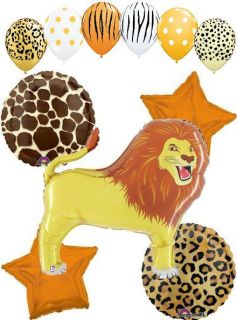 11pc Lion Balloon Bouquet Party Happy Birthday Animal Safari Zoo Stripe Jungle