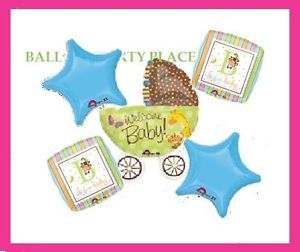 Baby Shower Polka Dot Buggy Balloons Party Decorations Supplies Blue Chocolate