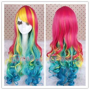 27‘’ Long Rainbow Natural Wave Multi Color Party Costume Cosplay Hair Wig ML183